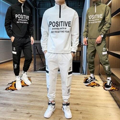 Autumn Men Casual Splicing Letter Sportwear Sets Hooded Jacket+Pants 2Pcs Tracksuit Sweatshirt Pant Suit Trainingspak Heren