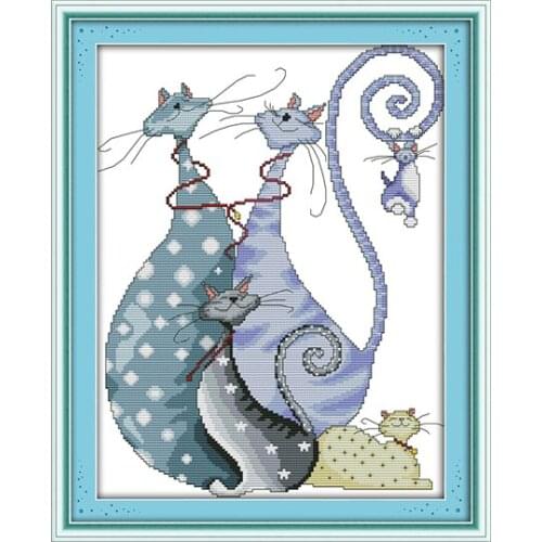 Joy Sunday Cross Stitch Kit DIY Airy cats Printed Chinese Embroidery Needlework Suitable for hanging on the wall or on the desk
