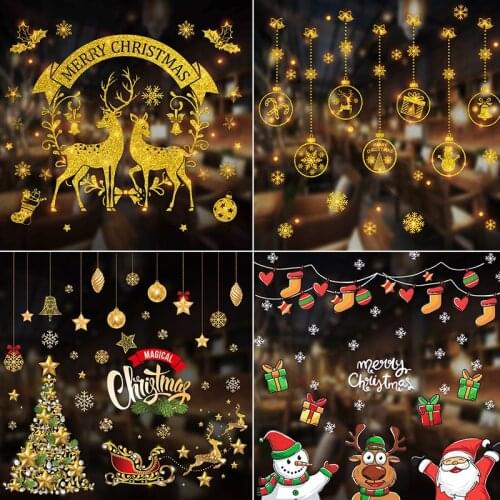 Santa Claus Snowflake Window Sticker Christmas Decorations for Home Wall Sticker Xmas 2020 Christmas Ornaments New Year 2021
