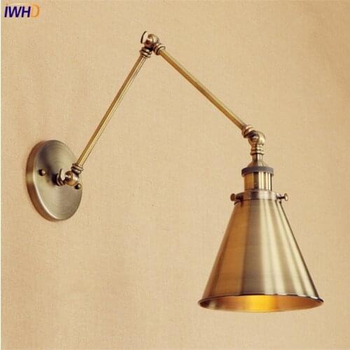 Loft Style Retro Brass Wall Lamp Vintage Brass Swing Long Arm Wall Light LED Edison Lighting Wandlampen Apliques Pared Aplike