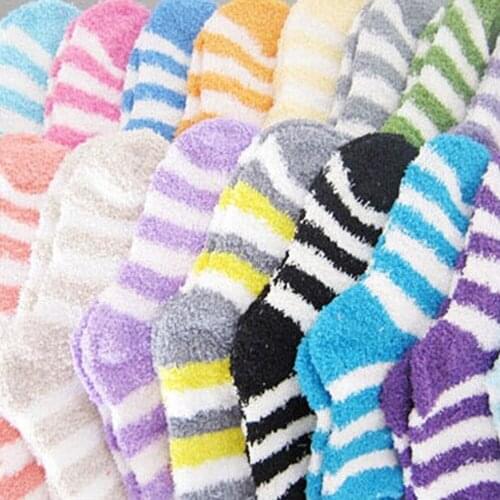 Gift Soft Floor Lady Winter Home Women Bed Socks Stripe Fluffy Warm Winter Thick Candy Color Casual Socks