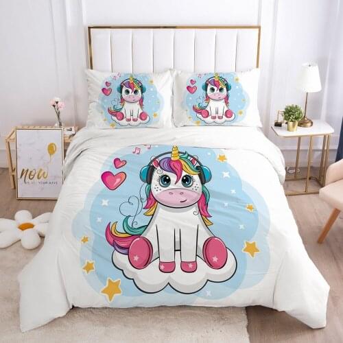 New Unicorn Childrens Bed Cover Cartoon Down Comforter Cover Pillowcase Bed Cover Bedroom Decorative Bed Cover