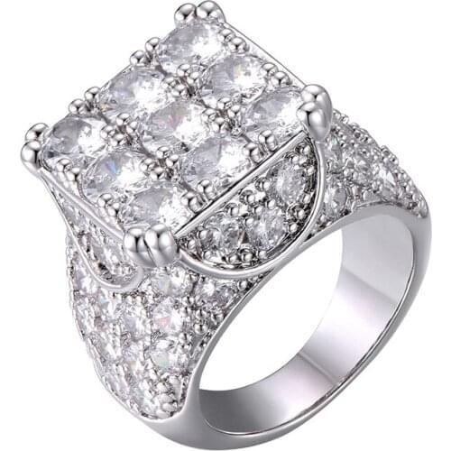 New Fashion Hip Hop Jewelry Rapper Gift Claw Setting AAA CZ Stone Bling Ice Out Geometric Square Signet Rings for Man Women