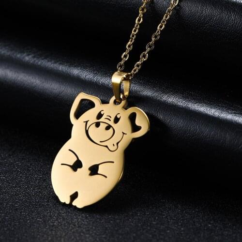 Skyrim Lovely Cute Pig Animal Pendant Necklace Stainless Steel Golden Adjustable Choker Chain Necklaces Jewelry for Girl Women