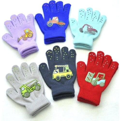 Cute Cartoon Printed Knitted Glove for Boys Girls Elastic Warm Full Finger Gloves 16cm Length Riding Gloves G2AE