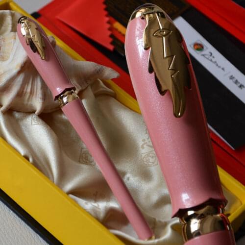 FOUNTAIN PEN 22KGP FINE HOODED NIB PICASSO 986 PINK AND GOLDEN LEAF