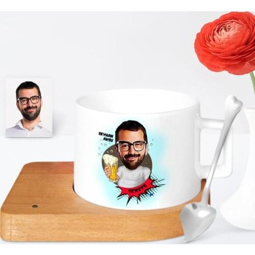 Personalized Cheers Cartoon Wooden Altlıklı Ceramic Cup-1