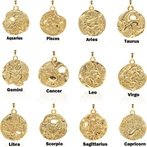 Twelve Constellation Pendants,Gold Constellation Charm,Astral Necklace,Round Gold Coin Pendant,DIY Jewelry Accessories 29x39x2mm