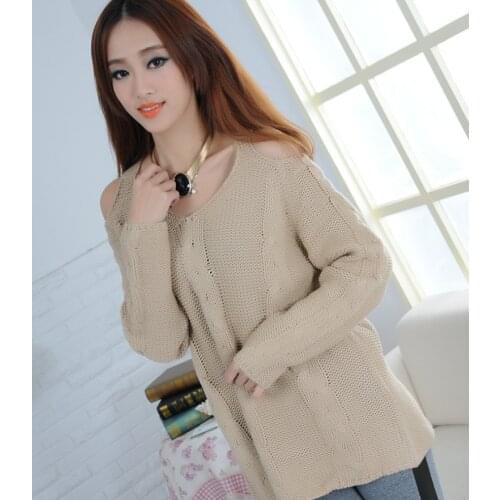 Pullover sweater off-shoulder sweater blouse loose sweater A002