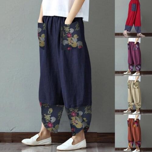 Comfy Women Ethnic Print Pockets Pants for Office Women Pants Comfy Women Ethnic Print Pockets Pants for Office