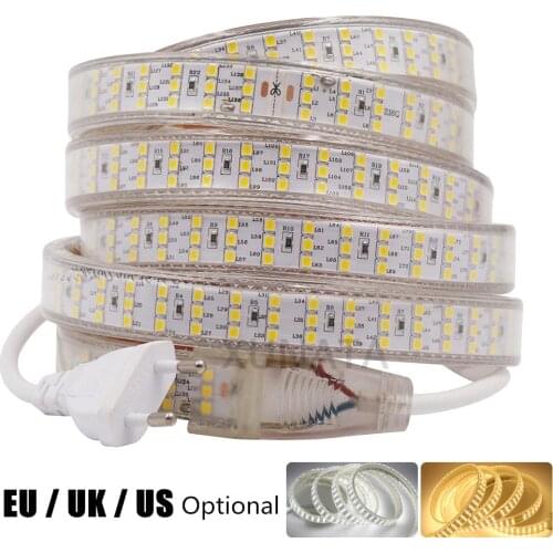 Super Brighter LED Strip 220V 110V 2835 LED Light IP67 Waterproof Outdoor Lighting 276 LEDs/m Flexible Tape Light Strip EU UK US