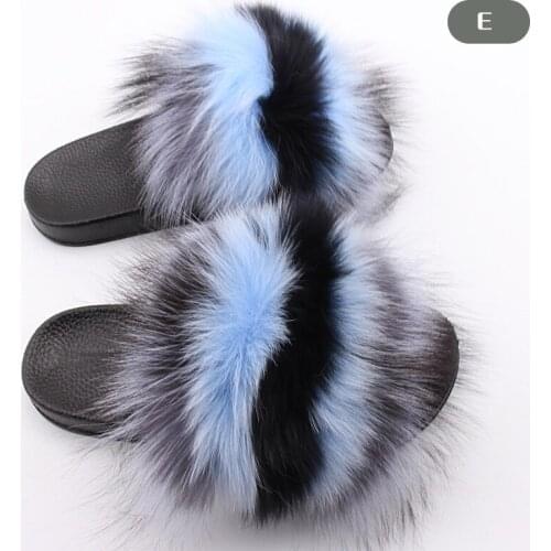 Fox Hair Slippers Women Fur Home Fluffy Sliders Plush Furry Summer Flats Sweet Ladies Shoes Large Size 43 Hot Sale Cute Pantufas