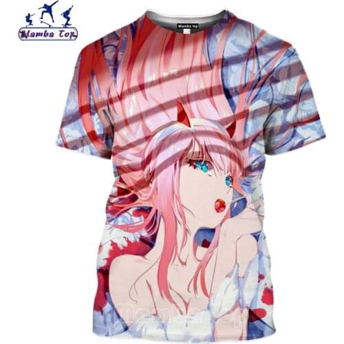 Mamba Top Men Tshirt Women Charming 3D Exposed Hentai Anime Girl ZERO TWO Eat Fish Lollipop Manga Darling In The Franxx T Shirt