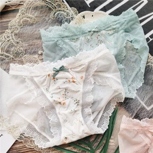 New Women Cotton Underwear Sexy Lace Panties Fashion Ice Silk Briefs Low Waist Seamless Bow Underpants Female Sexy Lingerie