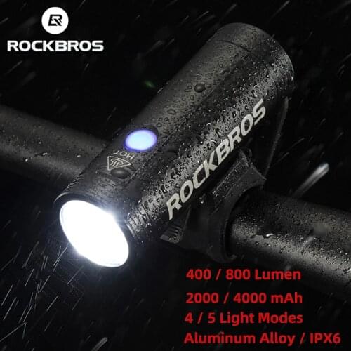 ROCKBROS Bike Front Light 400/800/1000LM USB Waterproof Bicycle Handlebar Lamp Cycling Headlight Mtb Accessories Bike Flashlight