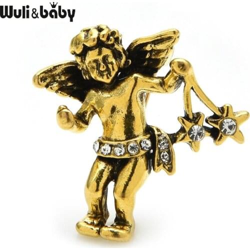 Wuli&baby Vintage Angel Brooches Women Rhinestone Taking Stars Angel New Year Brooch Pins Jewelry Gifts