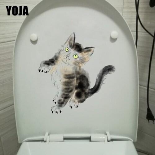 YOJA 19.3*20.5CM Playing Cat Funny Animal Toilet Sticker Bedroom Decor Wall Decals T1-0123