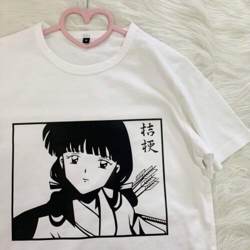 Inuyasha Kikyo Cute Printing Womens T Shirt Loose Summer Cotton Short Sleeve Sweatshirt Girls Sweet T-shirt Tops Japanese Anime