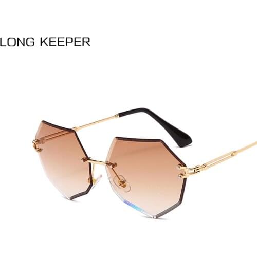 Women Rimless Sunglasses Ladies Luxury Brand Metal Gradient Lens Brown Sun Glasses High Quality Cutting Lens Eyewear Oculos