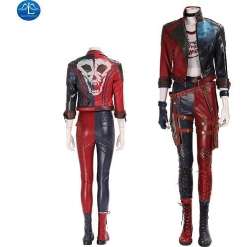 Female Joker Cosplay Harley Costume Faux Leather Outfit Women Leather Jacket Halloween Fancy Dress Any Size