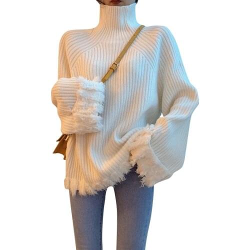 Womens Sweater Tassel Long Sleeve High Collar Pullover Wear Autumn New Korean Version of Loose Thick Sweater Tops GD139
