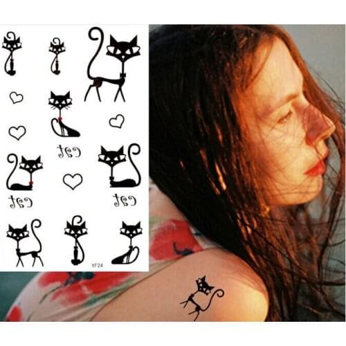 1 sheet New Waterproof Tattoo Stickers Hot Selling Female Black and White Heart Kitten YF24