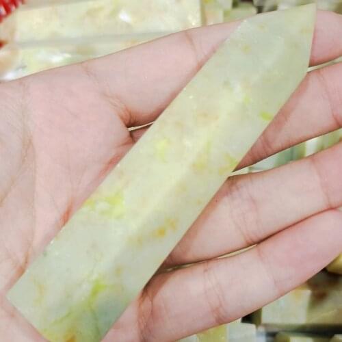 1pcs Natural green jade Crystal gemstone point reiki healing chakra rock quartz crystal wand decoration
