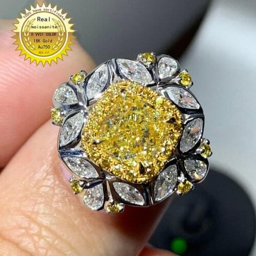100%18K goldr ring 1ct DVVS yellow moissanite ring Engagement&Wedding Jewellery with certificate 0002