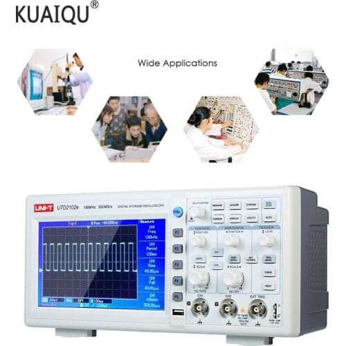 100MHz Digital Bench Oscilloscope Logic Analyzer Bandwidth 2 Channels 500Ms/S Storage Portable 7" TFT LCD Scopemeter UTD2102e