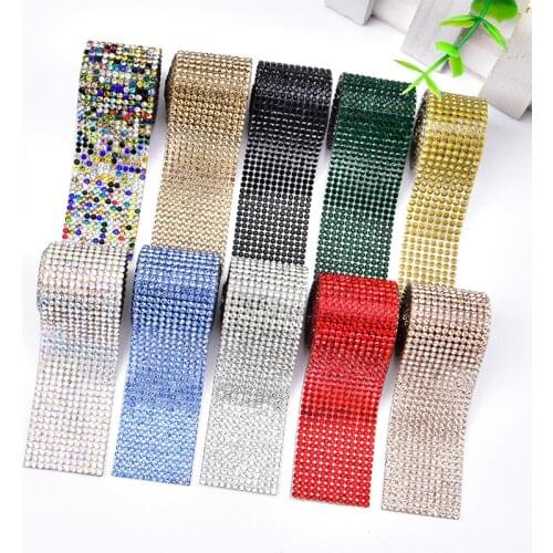 1 Yard 12 Rows SS6 2mm Rhinestone Iron on Glass Crystal Hot Fix Strass Tape Trim Ribbon for Wedding Dress Cake Belt Decoration