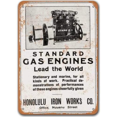 1909 Honolulu Iron Works Gas Engines Tin Metal Signs Vintage Cars, Sisoso Plaques Poster Pub Garage Retro Wall Decor 8x12 inch