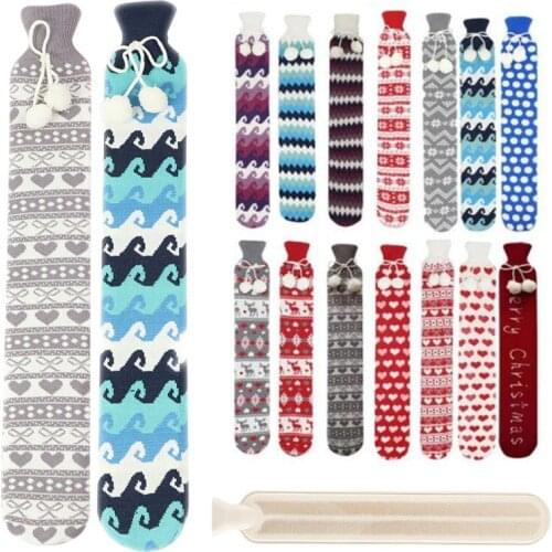 2L Knitted Long Water Injection Rubber Hot Water Bottle Warm Water Bag Hand Warmer Warm Bed Artifact Strip Hot Water Bottle Gift