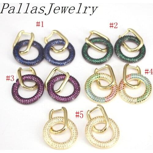 3Pairs, Fashion CZ Micro Pave Huggies with Dangle Circle Earring, Women Huggie Earrings, Pave earrings