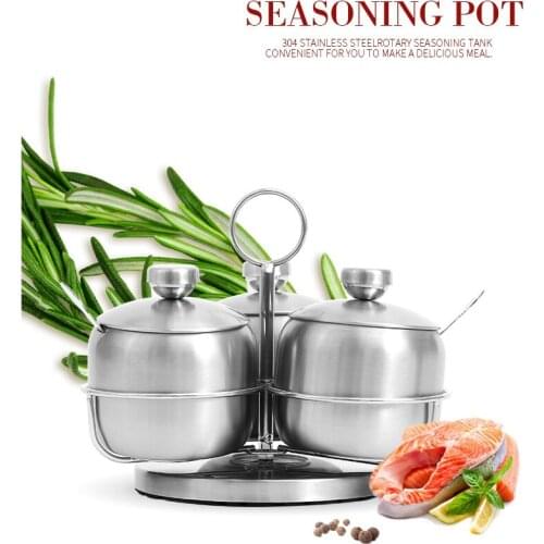 304 Stainless Steel Rotation Seasoning Pot Set Herb Storage Container Spice Jar Salt Sugar Pepper Storage Box Kitchen Tool