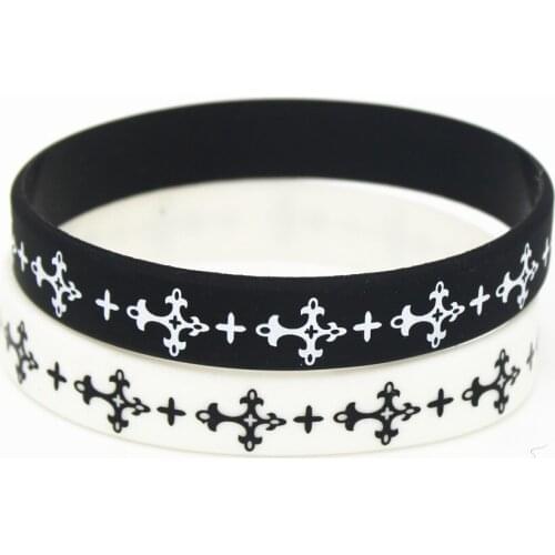 50PCS Casual Cross Silicone Wristband Black White Sports Religious Rubber Charm Bracelets&Bangles Armbands Gifts Wholesale SH127