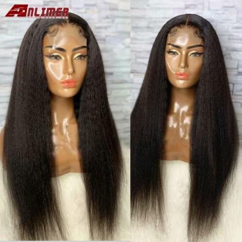 5x5'' Silk Base Scalp Top Kinky Straight Human Hair Wig Remy Peruvian T Part 13x6x1 Deep Part Lace Front Wigs