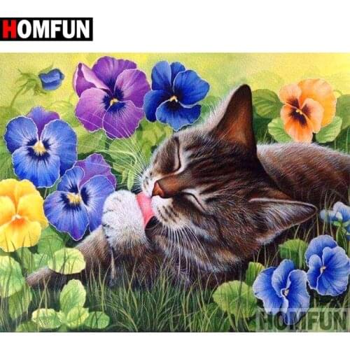 HOMFUN Full Square/Round Drill 5D DIY Diamond Painting "Animal cat flower" Embroidery Cross Stitch 5D Home Decor Gift A17076