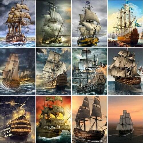 AZQSD Oil Painting By Number DIY Ship Landacape Picture By Numbers On Canvas Handpainted Unique Gift For Adults