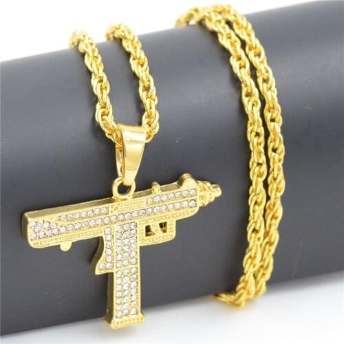 2021 Fashion Punk Hip-Hop Women Men Gun Shape Pendant Crystal Rhinestone Chain Necklace Creative Necklaces Jewelry