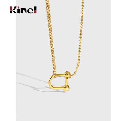 Kinel New Real 100% 925 Sterling Silver U Pendant Necklace Women Minimalist Round Bead Side Chain Sterling Silver Jewelry