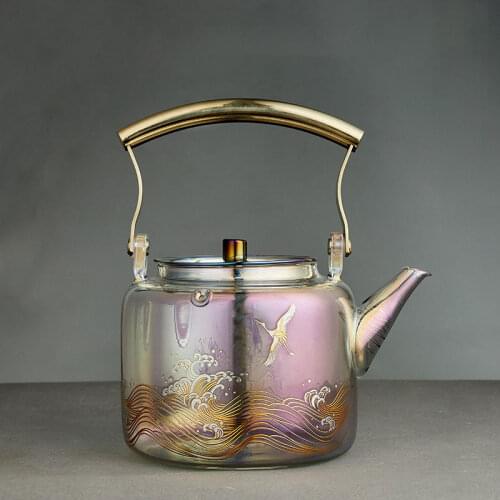 Stained Glass Teapot Kettle Colored Transparent Thick Glass Home Kitchen Boil Water Kettles Handle Upscale Tea Pots Tea Set