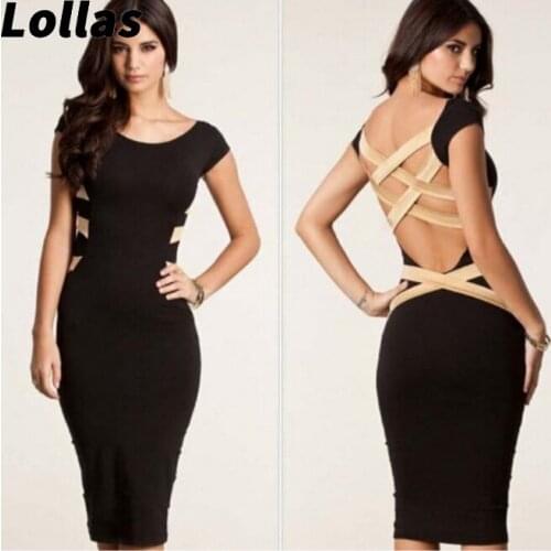 Lollas Backless bandage hip Dress Black