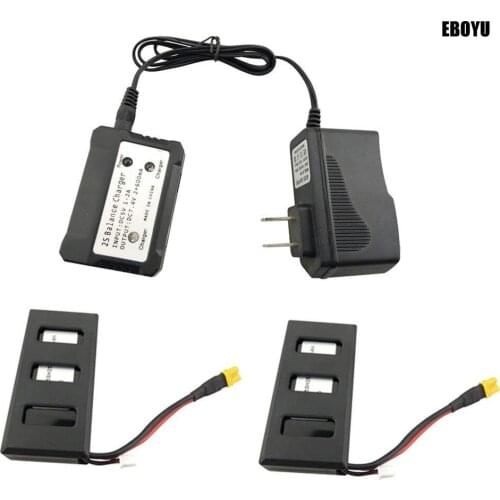 EBOYU 2pcs 7.4V 1300mah Lipo Battery + 1 to 2 Balance Charger for MJX B6 B6W B6F B6FD B8 BUGS 6 BUGS 8 Brushless RC Quadcopter