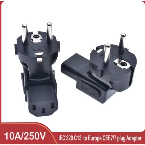 Europe CEE7/7 3Pole to IEC C13 Right Angle Adapter Plug for C14 Interface, Schuko Plug to Desktop Adapter