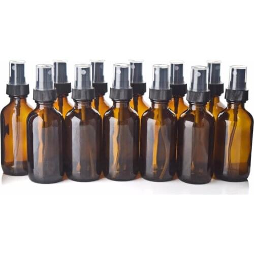 12pcs 60ml Amber Glass Spray Bottle Empty Refillable Containers with Black Fine Mist Sprayer for Essential Oils Perfume 2Oz