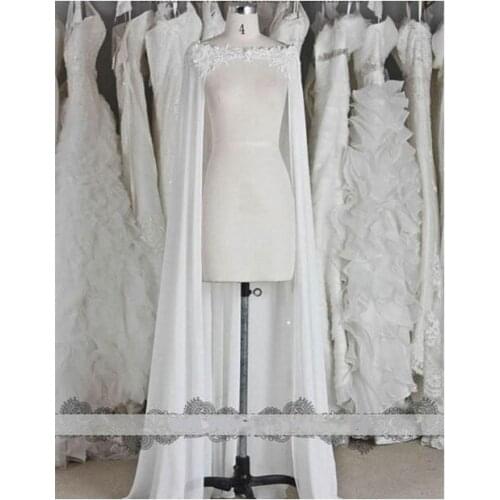Lace shoulder chiffon shawl bride jacke wedding Cape evening Cloak