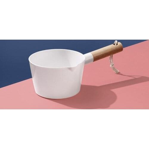 Kitchen Wooden Long Handle Water Ladle Bathroom White Scoop Japanese Style Home X4YD