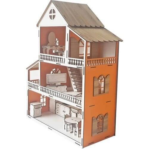 Orange Toy Wooden Doll House