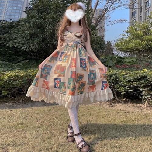 Summer Kawaii Lolita Dress Fairy Sweet Princess Cute Bow Ruffle Prom Vintage Sling Dress Vestido Mujer Japanese WomenS Clothing