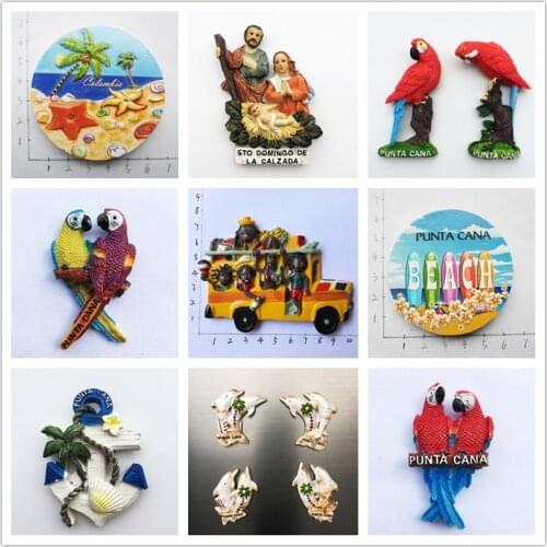 Fridge Magnet Souvenir Dominican Republic Carnival Bus Punta Cana Macaw Straw Hat Beach Anchor Ocean Style Crafts for Home Decor
